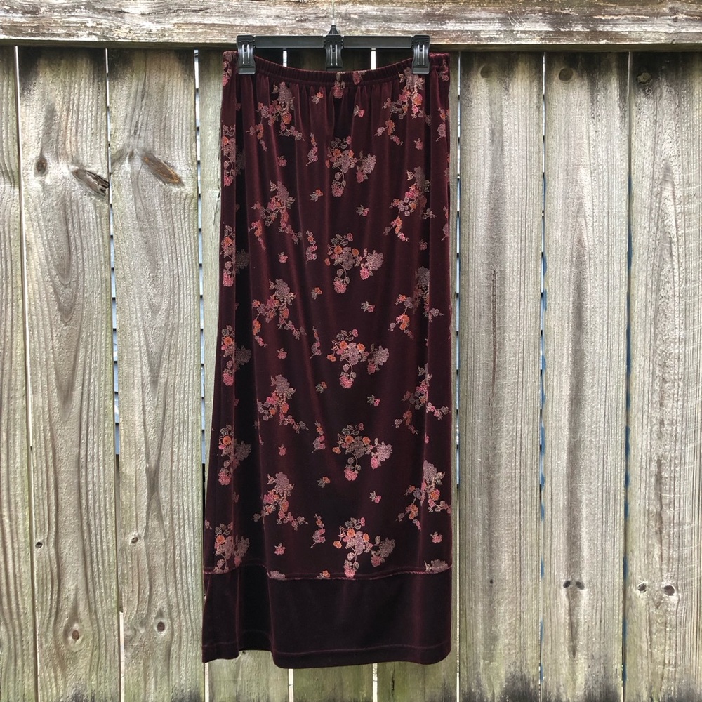 Vintage Witchy Velvet Midi Skirt Clio Burgundy Gilded Floral Size M